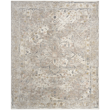 Antique Fusion ANF02 Traditional Vintage Distressed Floral Medallion Border Soft Smooth Polyester Low Profile Short Pile Ivory/Multicolour Rug-Nourison-Rug Love - The Most Loved Rug Store